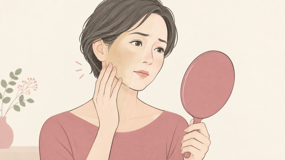 くすみや顔色の変化について相談している様子のイラスト画像
